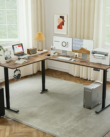Agilestic L-Shaped Standing Desk Adjustable Height, Electric Corner Standing Desk, Sit Stand Up Desk, 75x61 inch Sit Stand Computer Table, Rustic Brown