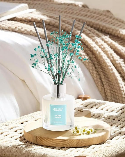 Airkeep Reed Diffuser Set,3.38 fl oz (100 ml) - Ocean Breeze Oil Diffusers with 8 Reed Sticks, Home Fragrance Reed Diffuser for Bathroom Shelf Decor