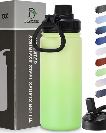 DOMICARE 16 oz Water Bottle Stainless Steel Double Wall Vacuum Insulated Water Bottle with Straw lids & Spout Lid, Leakproof