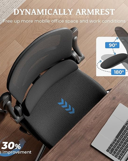 Ergonomic Office Chair - Office Desk Chair with Adjustable Lumbar Support - Mesh Comfy Chair with Flip-Up Arms - Heavy Duty Gaming Chairs for Adults Home and Business