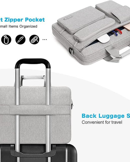 MOSISO Laptop Shoulder Bag 15.6 inch, 15-15.6 inch Computer Bag Compatible with MacBook Pro 16 inch, HP, Dell, Lenovo, Notebook with 2 Raised&1 Flapover&1 Horizontal Pocket&Handle&Belt, Gray