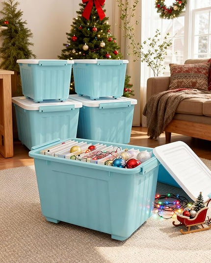 Nazhura 72 Quart Plastic Storage Bin, Stackable and Nestable Storage Boxes with Lids and Secure Latching Buckles, Large Storage Container (Blue, 72Quart-4Pack)