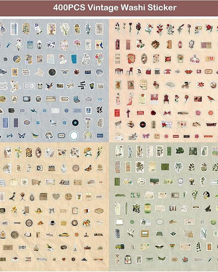 Maxleaf Vintage Washi Sticker Set, 400PCS Floral Retro Nostalgic Ephemera Stickers for Scrapbooking Journaling DIY Crafts Planner Diary Album Handmade Work Journal Envelope Gift Wrapping
