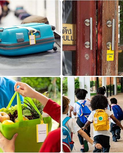 Pajean Waterproof Plastic Tags with Marker Pens and Sticker Labels, Self Locking Bag Writable Tags with Wire Cable Ties for Luggage(Yellow,50 Pieces)