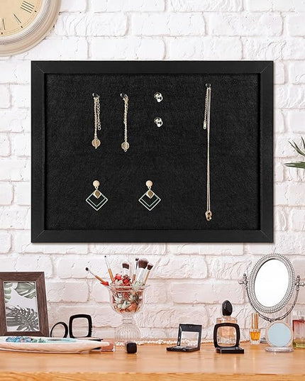 TORASO Cork Board Bulletin Board with Felt,Wood Framed Display Bulletin Board for Walls with Pins, Eye Bolts, gaskets, Screws, Pin Board for Office, School and Home(Black,1pc)