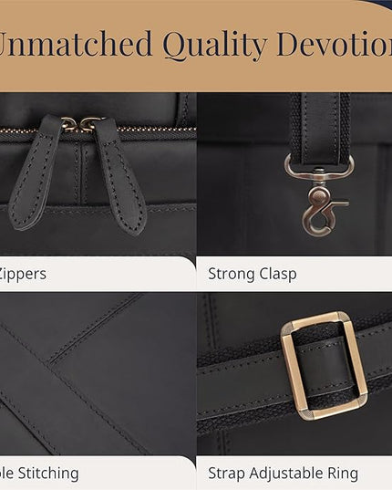 Luxorro Full-Grain Leather Briefcase for Men - Laptop Bag with Leather Computer Compartment