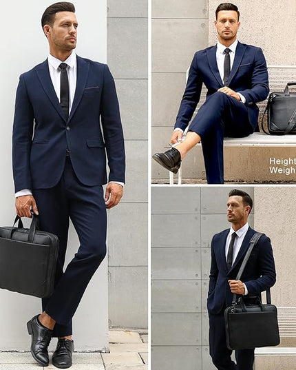 Leather Slim Briefcase for Men 15.6" Laptop Crossbody Messenger Bag Business Work Lawyer Attache Case