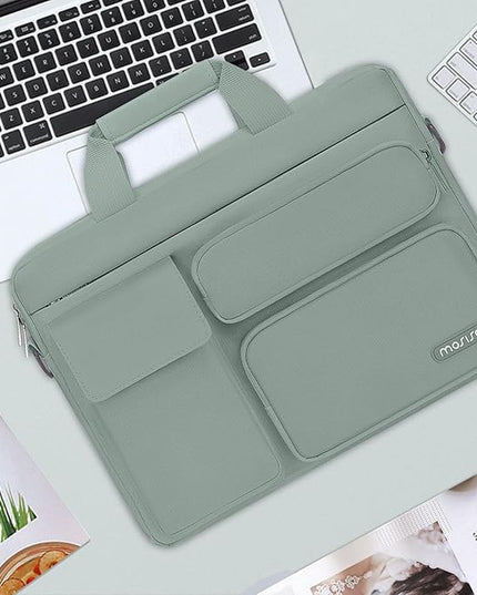 MOSISO Laptop Shoulder Bag 15.6 inch, 15-15.6 inch Computer Bag Compatible with MacBook Pro 16 inch, HP, Dell, Lenovo, Notebook with 2 Raised&1 Flapover&1 Horizontal Pocket&Handle&Belt, Antique Green