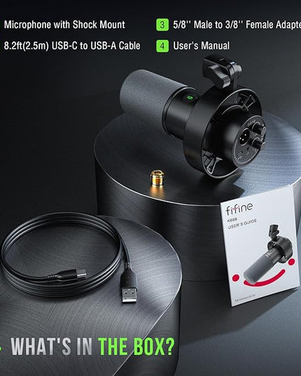 FIFINE Dynamic Microphone, XLR/USB Podcast Recording PC Microphone for Vocal Voice-Over Streaming, Studio Metal Mic with Mute, Headphone Jack, Monitoring Volume Control, Windscreen-Amplitank K688