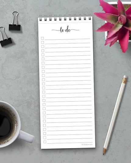 321Done Skinny to Do List Notepad, 3.7x8.5 Spiral - Made in USA, Undated Daily Checklist, Simple Stylish to-Dos Memo Pad for Planning, Tasks, Appointments, Reminders for Home, Office - 50 Sheets