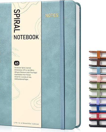 Dotted Spiral Journal Notebook, A5 Hardcover Spiral Journals for Women Men, 100 GSM Dot Grid Paper Notebooks, 150 Pages Spiral Bullet Dotted Notebook for Writing Note Taking 5.75" x 8.38", Misty Blue