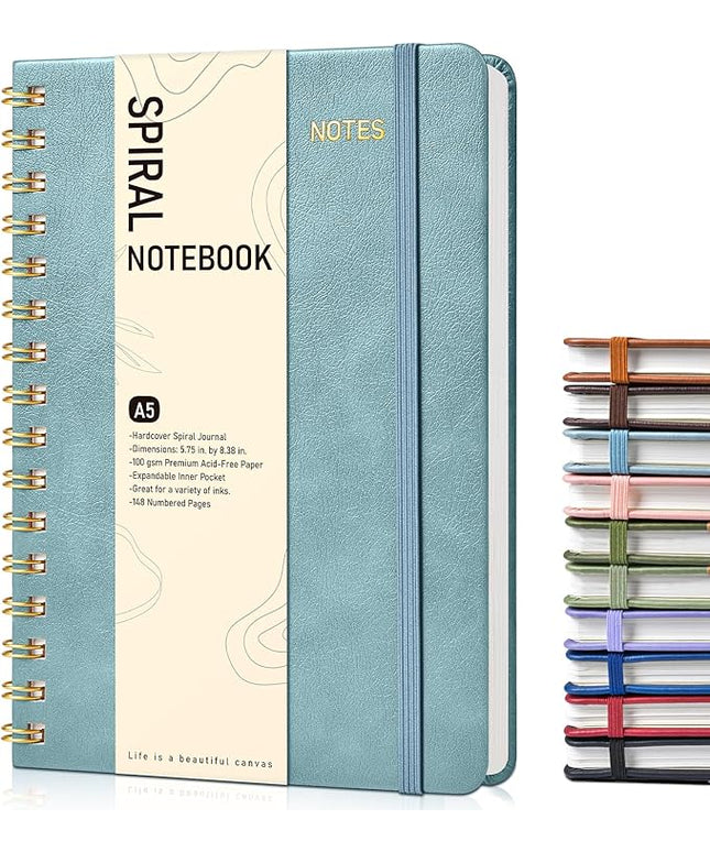 Dotted Spiral Journal Notebook, A5 Hardcover Spiral Journals for Women Men, 100 GSM Dot Grid Paper Notebooks, 150 Pages Spiral Bullet Dotted Notebook for Writing Note Taking 5.75" x 8.38", Misty Blue