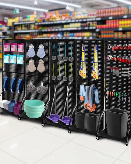 2'x 6' Metal Pegboard Display Stand with a Plate, Peg Board Panels, Standing Pegboard Display, Craft Fair Display Rack, Art Display Stand, Extra 10 pieces Hooks-Black