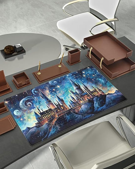 Blue Castle Desk Mat Aesthetic Cute Desk Pad, Extended Large Mouse Pad XXL Gaming Keyboard Pad, Computer Desktop Mouse Mat Full Desk Laptop Mat, Fantasy Art Office Desk Accessories 31.5" x 15.7"