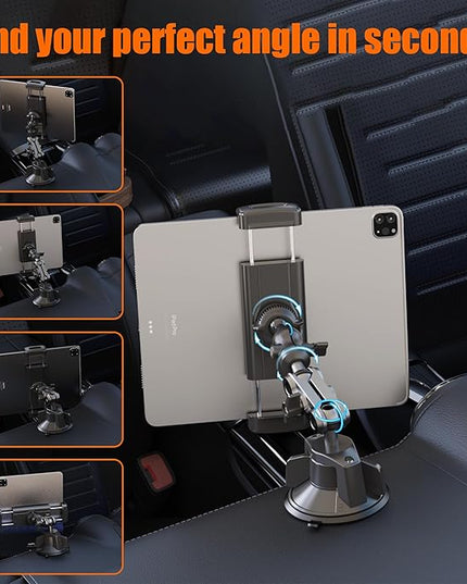 VasSmtCPH Tablet Mount for Truck Car ipad Holder Suction Cup Phone Stand for Windshield Dash Wall Vehicle Desk，360° Metal Bracket for 4.7"-13" Tablet iPad Pro Air Mini iPhone