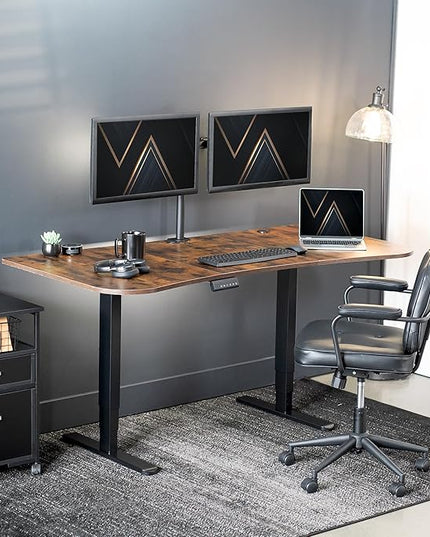 VIVO Electric 63 x 32 in Dual Motor Rustic Standing Desk, Memory Height Adjustment, 2B Series, Vintage Brown Top Black Frame, DESK-KIT-2B1N