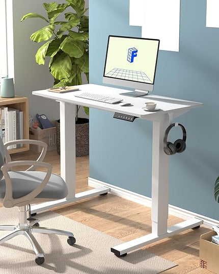 FLEXISPOT EN1 One-Piece Standing Desk, 48"x24" Seamless Desktop Electric Height Adjustable Desk for Home Office, Multi-Monitor Setups & Easy Assembly, White