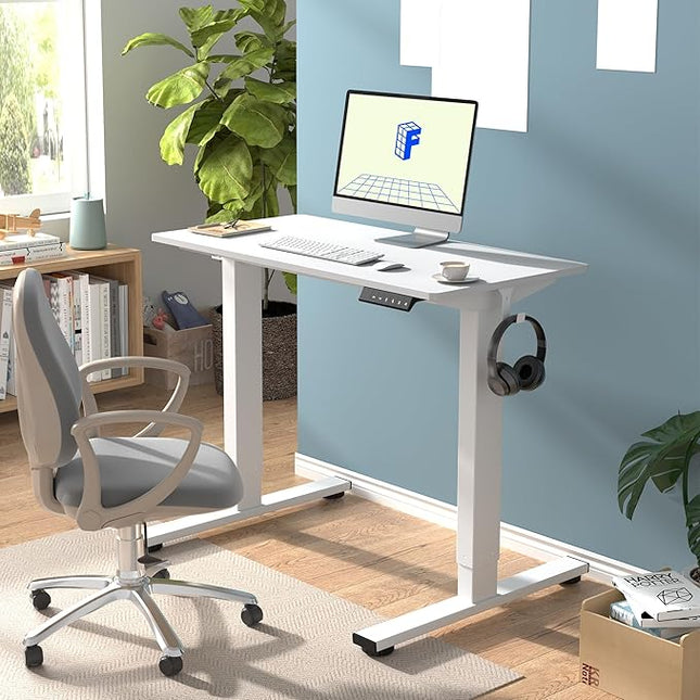 FLEXISPOT EN1 One-Piece Standing Desk, 40"x24" Seamless Desktop Electric Height Adjustable Desk for Home Office, Multi-Monitor Setups & Easy Assembly, White