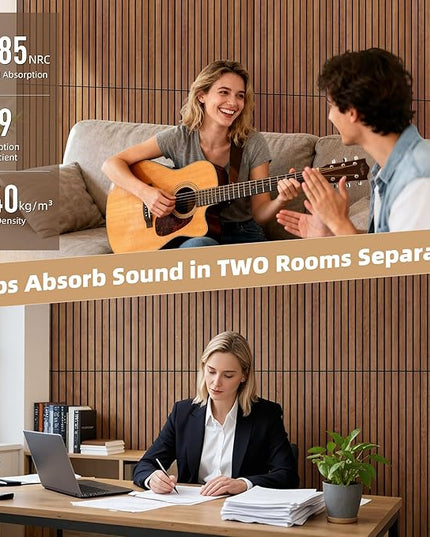 TO-TH Wood-Look Sound Panels, 4 Pack 47.2” x 23.6” Soundproof Wall Panels, Decorative Acoustic Panels,Wood Panels for Wall for Home, Office, Basement, Cherry with Mitered Edges