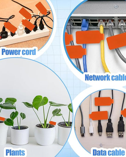 50 Pieces Cord Labels Self-Adhesive Nylon Cable Labels Tags Waterproof Wire Cable Tags or Electronics Office Computers Management and Identification (Orange)