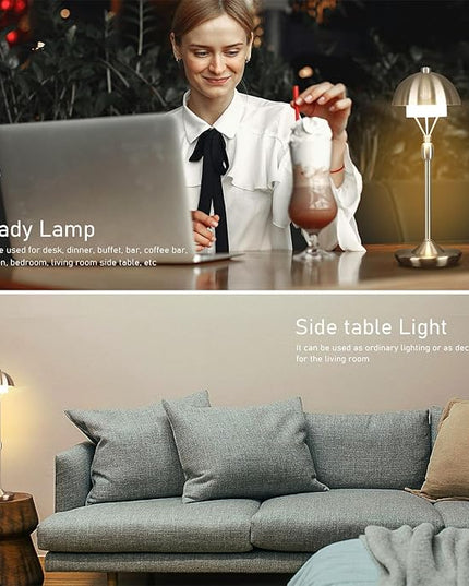 Modern Table Lamp Cordless Portable Desk Lamp, 2700K Stepless Dimming Rechargeable Battery Operated LED Lights for Bedroom, USB-C Charging, Restaurant/Bar/Night Light/Gifts (Brushed Nickel)