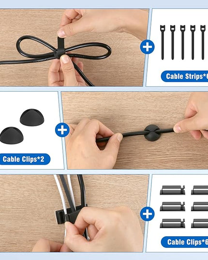Under Desk Cable Management Tray No-Drill 2 Pack 16.9‘’ Wire Cord Organizers, Cable Management Under Desk for Home and Office No Damage Black