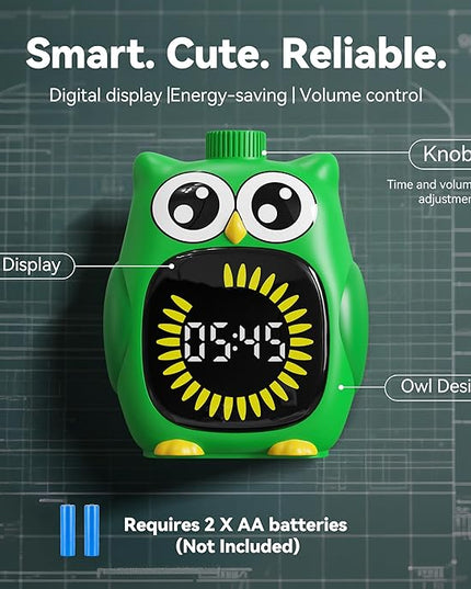 Doli Yearning Visual Timer for Kids, 99 Minute Cute Owl Digital Countdown Timer for Home School Classroom Supplies Study, Silent Time Management Tool (Green)