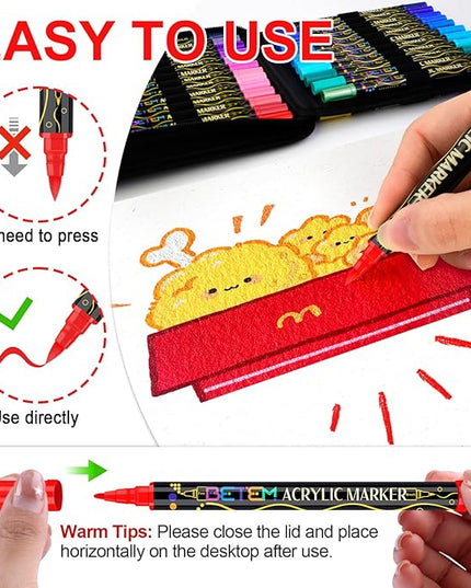 Betem Paint Markers Acrylic Paint Pens, Dual Tip 48 Colors Acrylic Markers with Brush Tip and Fine Point, Art Supplies for Wood, Canvas, Stone, Glass, Rock Painting Kit DIY Crafts Drawing Kit with Bag