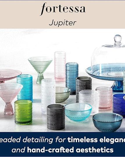 Fortessa Jupiter Beaded Hobnail Glass, 11 Ounce Collins/High Ball (Set of 6), Gold Rim Clear