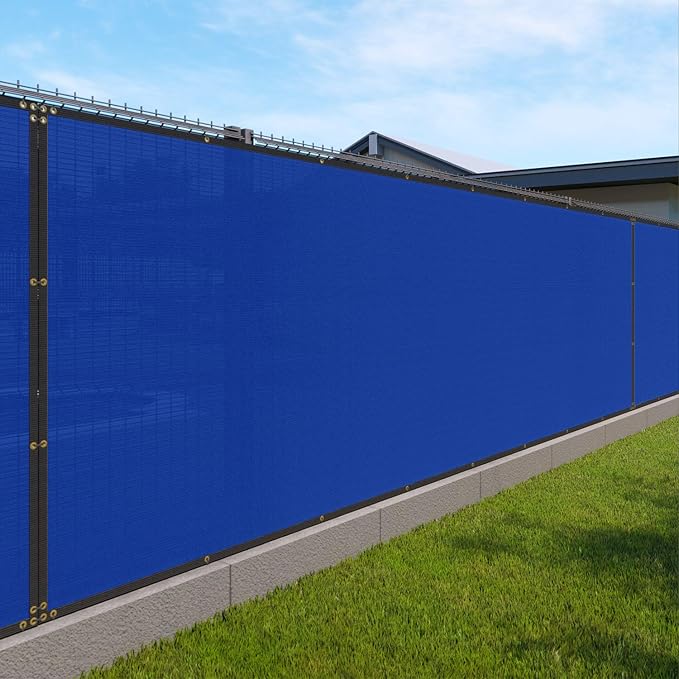 Windscreen4less Privacy Fence Screen Heavy Duty Windscreen Fencing Mesh Fabric Shade Net Cover with Brass Grommtes for Outdoor Wall Garden Yard Pool Deck, 6'x43' Blue