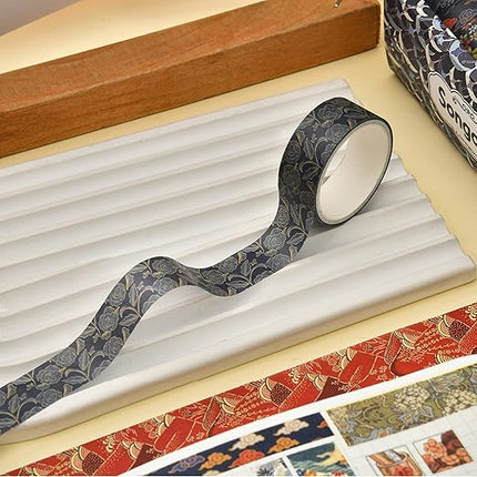 Songdao 12 Rolls Kyoto Charm Washi Tape Set Japanese Arts Adhesive Tapes Geometric Garden Decorative Masking Tape Sets for Craft, Kids, Scrapbook, DIY, Gift Wrapping (Azure Tranquility)