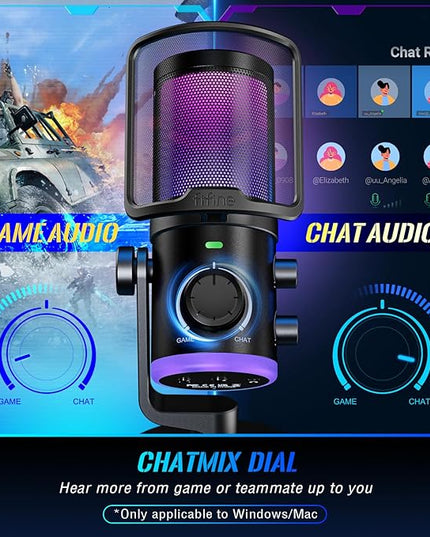 FIFINE USB Streaming Microphone Kit for Gaming, Condenser Mic with RGB, Noise Cancellation, Game/Chat Dial-Plug & Play for PC Twitch/YouTube/Podcast, Includes Boom Arm & Pop Filter-AmpliGame AM6T
