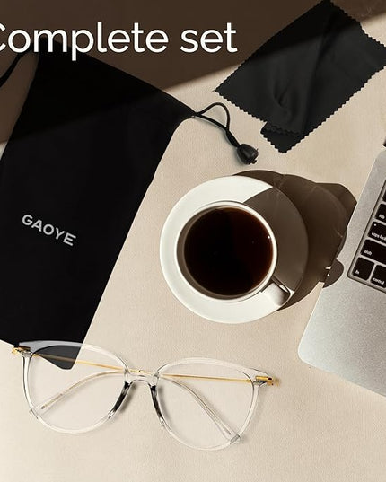 Gaoye Blue Light Blocking Glasses - Trending Round TR90 Frames, Metal Arms, UV400 Protection - Matching Soft Case