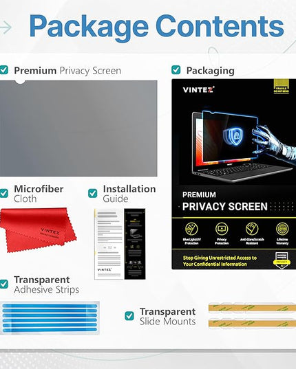 VINTEZ 14 Inch 16:9 Privacy Screen for Computer Monitor and Laptop - Anti Glare Protector Film Blue Light Filter Eye Protection - Computer Screen Privacy Shield, [1 Pack]