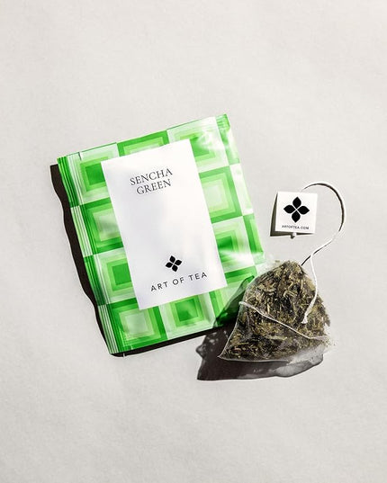 Art of Tea | Organic Sencha Green Tea Bags | 50 Eco Friendly Pyramid Tea Bag Sachets