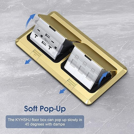 KYHSHJ Dual Pop-Up Floor Electrical Outlet Box Kit，20 Amp Stainless Steel USB TR Receptacle Outlet，3-Port RJ45 Datacom Receptacle，Waterproof Gasket with IP44 Waterproof Rating, ETL Listed, Brass