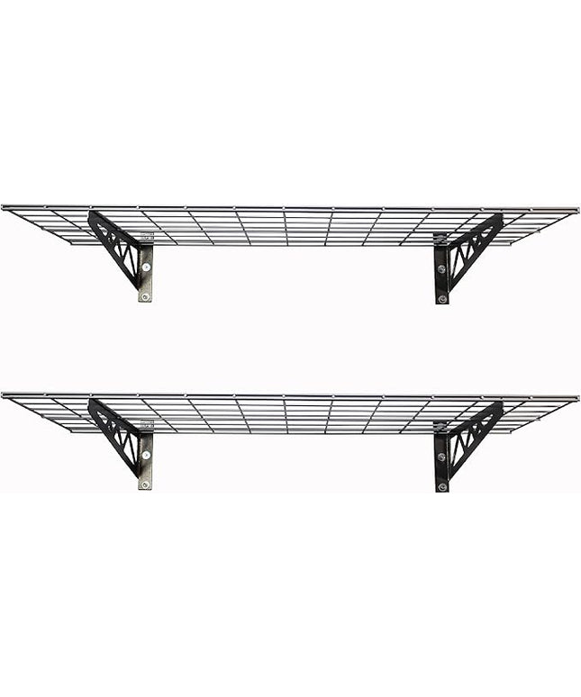 SafeRacks Garage Wall Shelves - 2-Pack 24"x48" Mountable Shelving Units for The Garage, Pantry or Utility Closet, Heavy Duty Steel Shelf with Bike Accessory Hooks, 500lb Capacity, Color: Hammertone