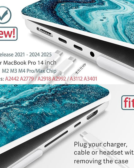 May Chen Case for MacBook Pro 14 inch, Models A2442 A2779 A2918 A2992 A3401 A3185 A3112 A3434, M1 M2 M3 M4 M5 Chip (2021-2025 Release), Plastic Hard Shell Case with Keyboard Cover, Blue Marble