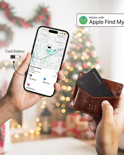 SPOTMINDERS Apple MFI Certified Wallet Tracking Card Black 4-Pack - Works with Apple Find My Rechargeable Tracker IP68 Waterproof 0.07in Slim iPhone Item Finder Smartcard for Luggage Tags Purse Keys