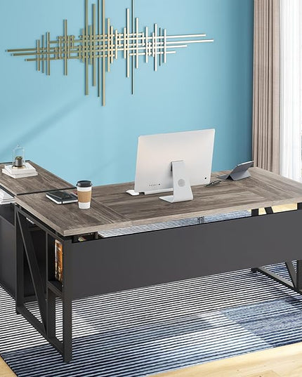 Tribesigns Office Desk with Drawers Sets, 55 inches L Shaped Computer Desk with Mobile File Cabinet,Big Executive Desk for Home Office Furniture Sets (Dark Oak, 55-inch)