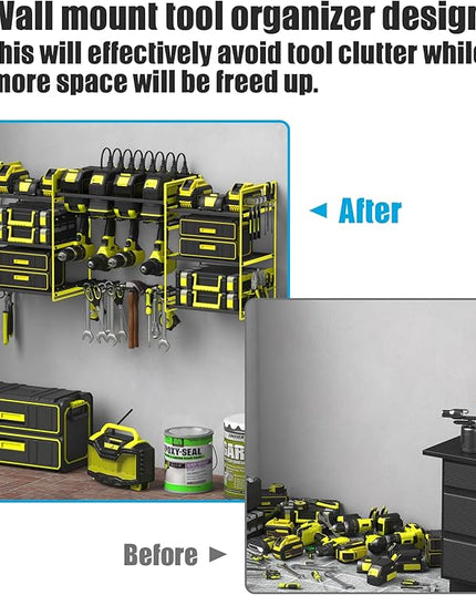 CCCEI Green Power Tool Organizer Wall Mount, Large Tools and Battery Storage Rack Charging Station Individual Switches. Drills Holder, Garage Utility Shelves with 6FT Power Strip. Gift for Men.