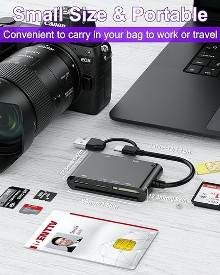 7 in 2 SIM Card Reader for Military CAC, SIM, SD/TF/MS Pro Duo/M2/IC/PIV, USB C/A Smart Card Reader for Win/Mac/Linux/Android, SIM Card Adapter Surpport Plug and Play