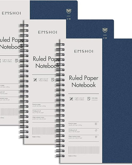 EMSHOI Lined Journal Spiral Notebook 7.48" x 10.15" - 3 Pack 480 Pages 100gsm Thick Paper, B5 Large Notebooks College Ruled, Plastic Hardcover Journals for Writing Women Men Work School Supplies
