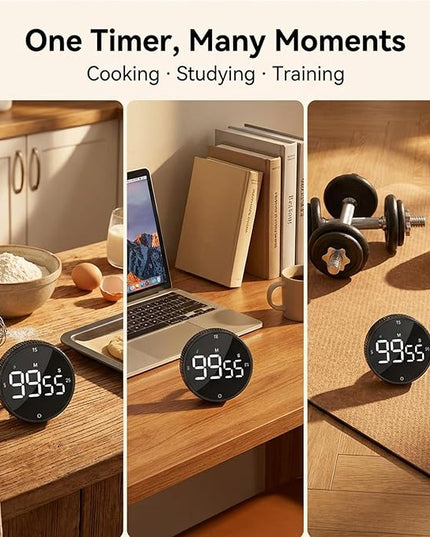 Rechargeable Magnetic Kitchen Timer, LED Countdown/Count-Up Timer, Supports USB-C Charging, with Loud Alarm, 3 Preset Quick Times (5/15/25m), Perfect for Kitchen Cooking, Studying, and Fitness