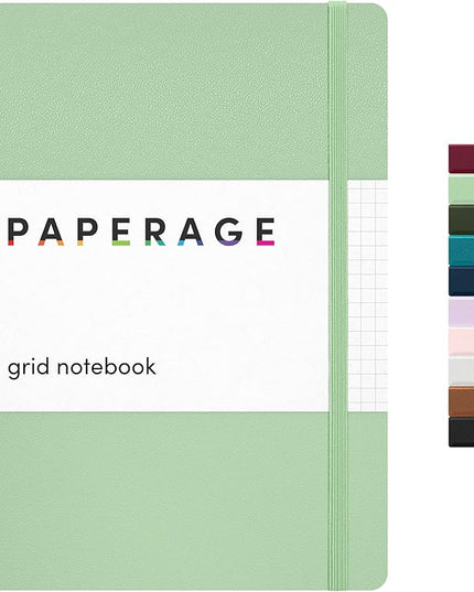 PAPERAGE Graph Paper Journal Notebook, (Sage Green), 160 Pages, Medium 5.6 in x 8 in - 100 GSM Thick Paper – Hardcover Grid Notebook for Work or School