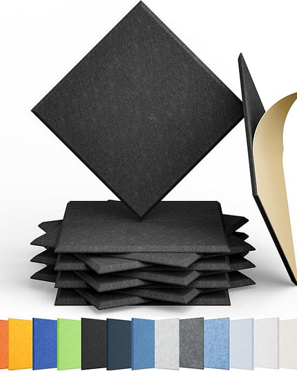 12 Pack Acoustic Panels Self Adhesive Sound Proof Foam, High Density Sound Acoustic Panel, 12X12X0.4 Inch Square Panels in Home, Office, Reccording Room, Studio,and more(Black)