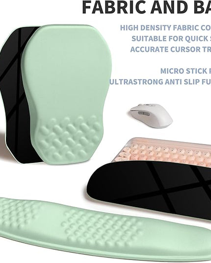2-in-1 Ergonomic Set, Wave Keyboard Wrist Rest and Massage Slope Mouse Pad Wrist Support, Rebound Memory Foam for Relieve Carpal Tunnel Syndrome and Wrist Pain (Light Green)
