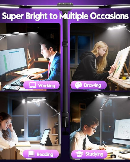 Quntis 32.5" Architect Desk Lamps for Office Home Dorm - Eye Care 3 Light Bar 1100LM Bright, Ambient Backlight, Radar Sensor, Remote Control, 2H Timer, Workbench Drafting Reading Video Conference Task