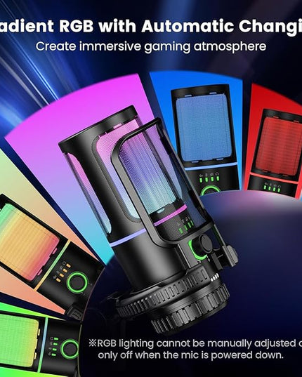 SINWE Gaming Microphone with Noise Cancelation & Gain Control- USB PC Mic for Streaming, Gaming, Podcasts, PC, PS4 -Includes Pop Filter, Shock Mount, Quick Mute & RGB Lighting