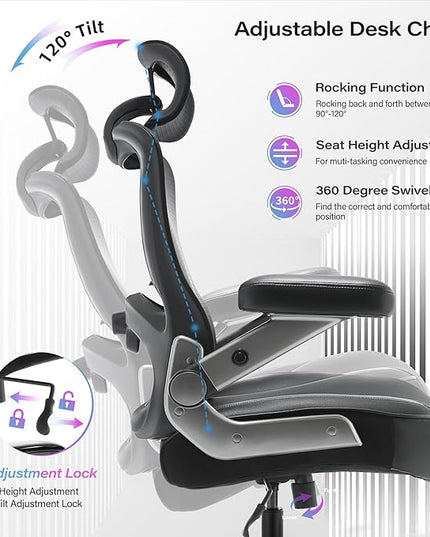 Big and Tall Office Chair 600lbs with 3D Flip Arms Adjustable Headrest - Heavy Duty Large Wheels Executive Computer Desk Chair, Ergonomic Lumbar Support Mesh High Back Plus Size Chair for Adults